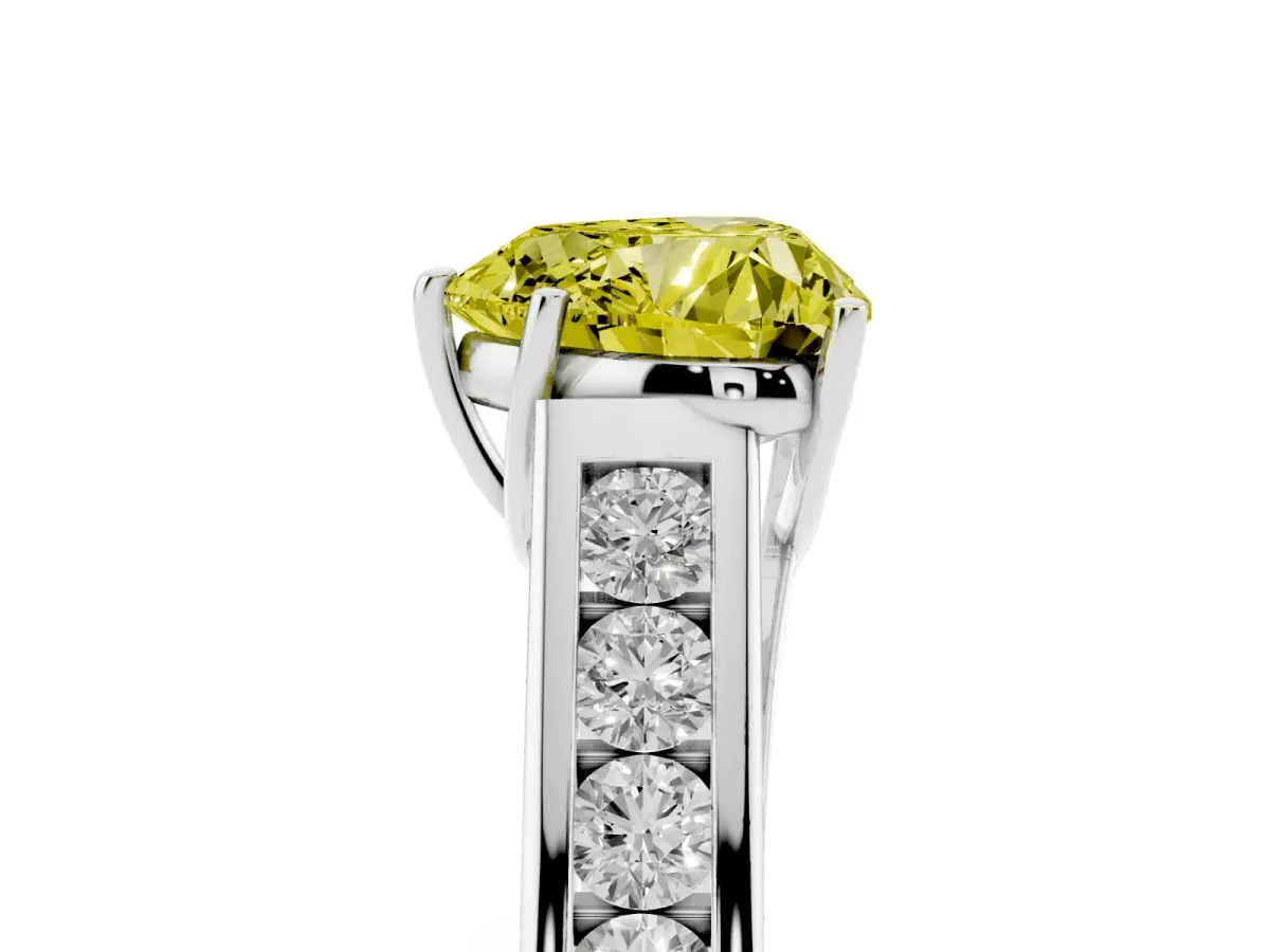 Fancy Yellow Heart Cut Brilliant Channel-Set Solitaire Ring with Four-Prong Setting Silver