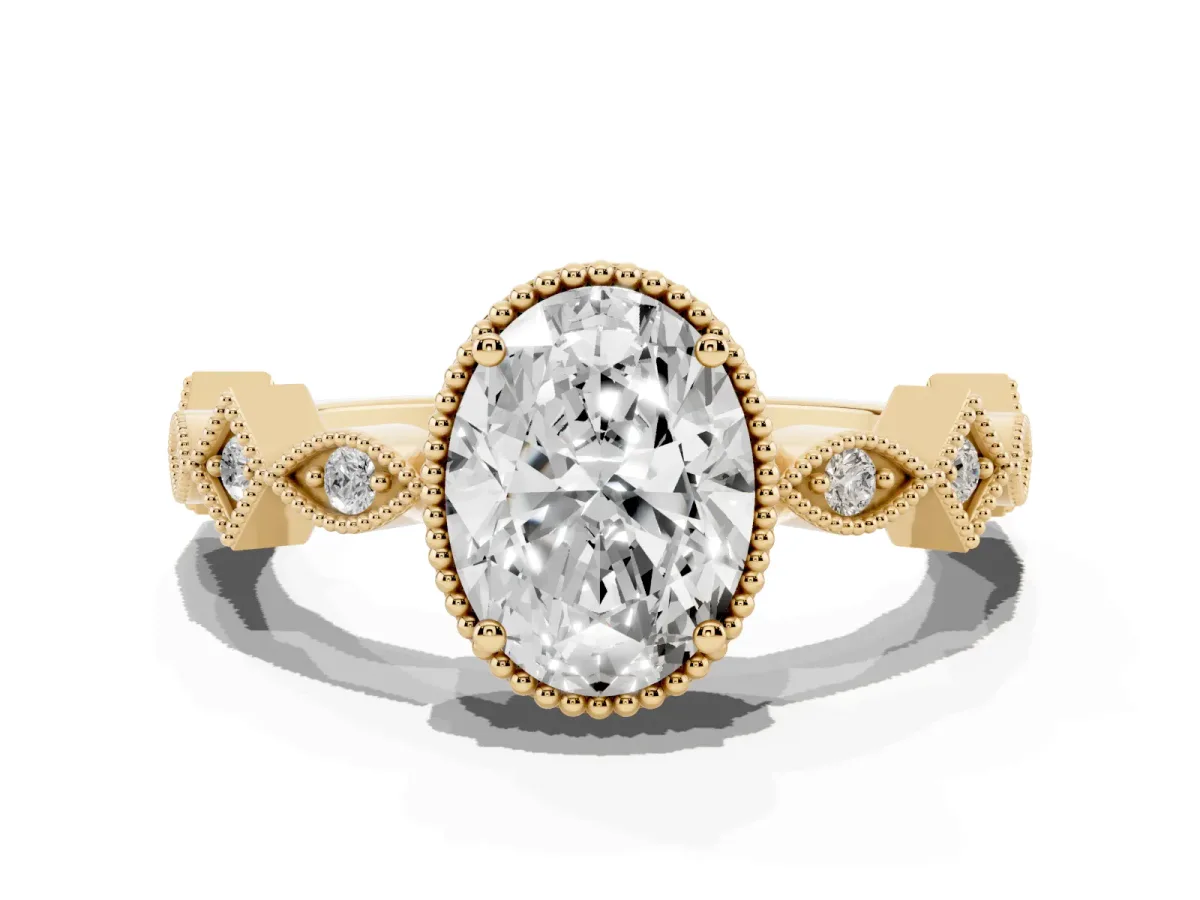 Oval Cut Milgrain Marquise Diamond Twist Band Ring Yellow gold