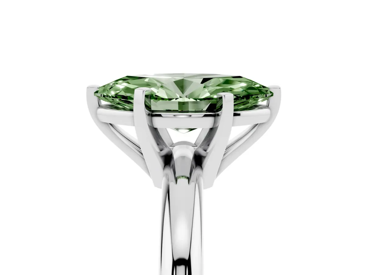 Fancy Green Marquise Cut Diamond Solitaire Engagement Ring with Round Band and Four-Prong Setting Silver