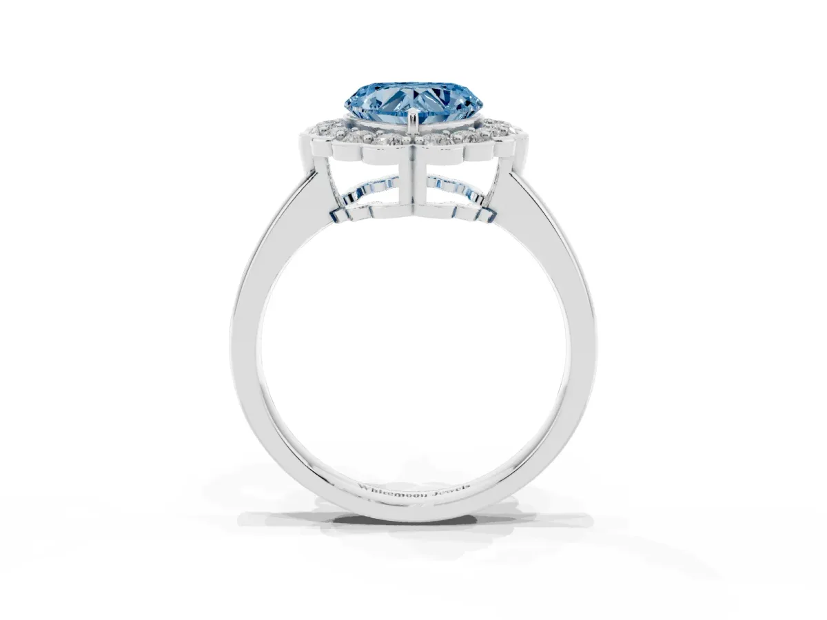 Fancy Blue Heart Cut Halo Cluster Diamond Engagement Ring with Solitaire Band and Prong Setting Platinum