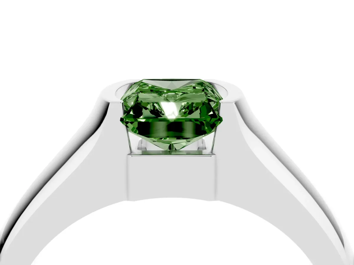 Fancy Green Radiant Cut Solitaire Bezel Set Diamond Ring with Wide Band Silver
