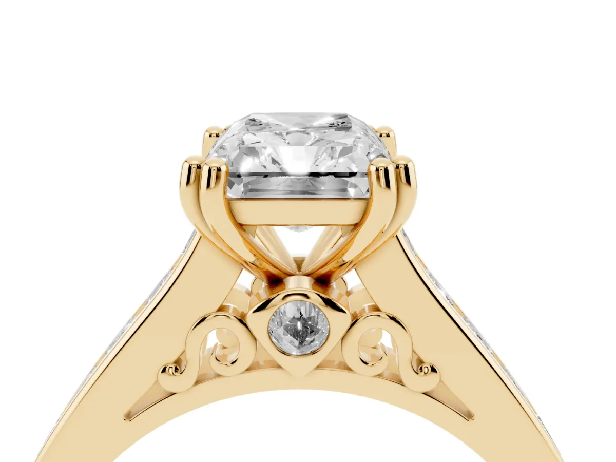 Radiant Cut Cut Channel Set Solitaire Engagement Ring with Prong Setting Yellow gold