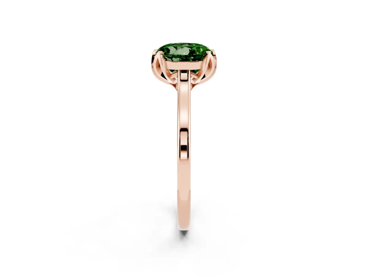 Fancy Green Round Cut Diamond Solitaire Ring with Flower Prong Setting and Classic Band Rose gold