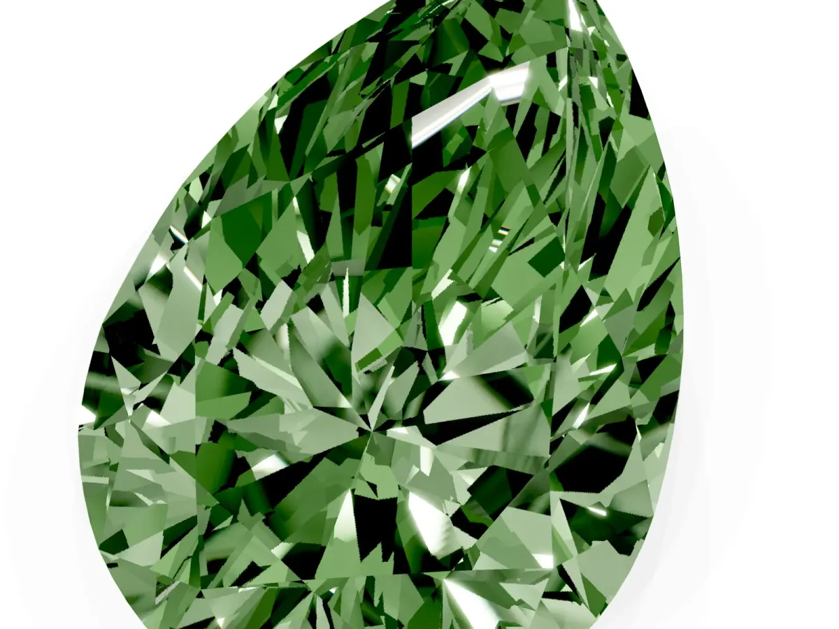 Fancy Green Pear Cut Diamond Ring with Marquise Side Stones and Prong Setting Yellow gold