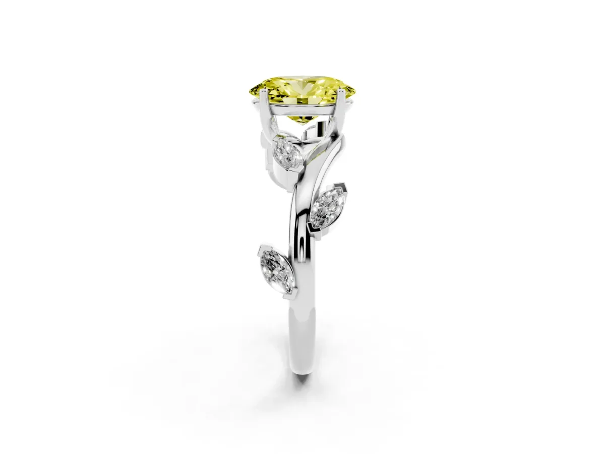 Fancy Yellow Oval Cut Solitaire Twisted Band Marquise Accent Prong Setting Ring Silver