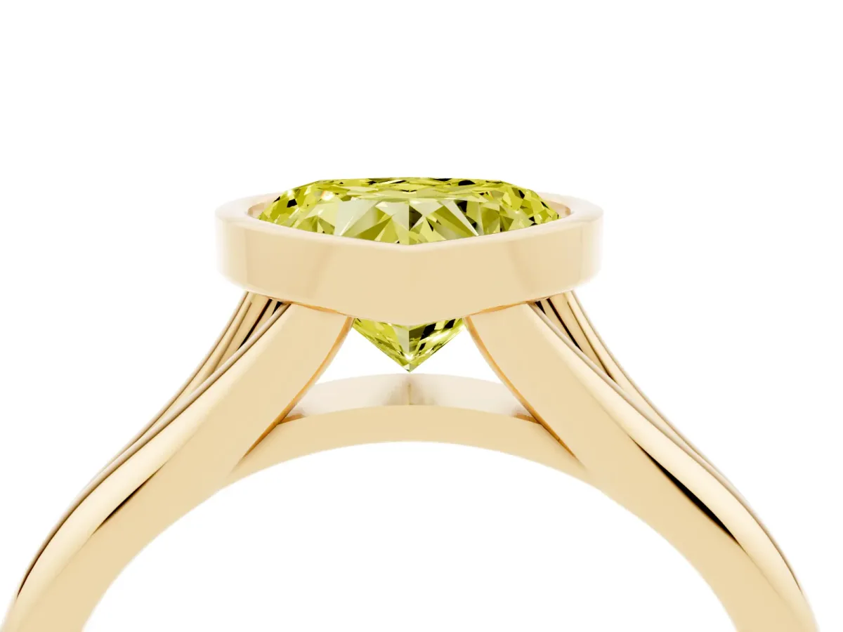 Fancy Yellow Bezel Set Heart Cut Solitaire Diamond Ring with Smooth Band Yellow gold