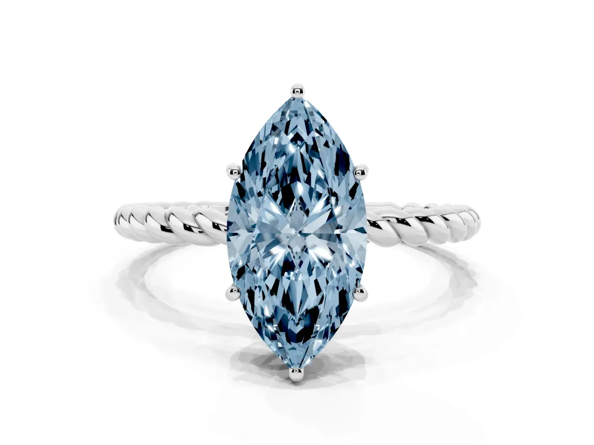Fancy Blue Marquise Cut Solitaire Twisted Band 4-Prong Ring Silver