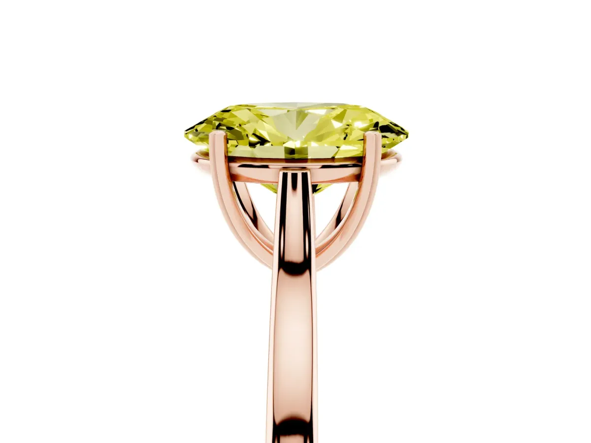 Fancy Yellow Oval Cut Solitaire Heart Prong Engagement Ring with Tapered Band Rose gold