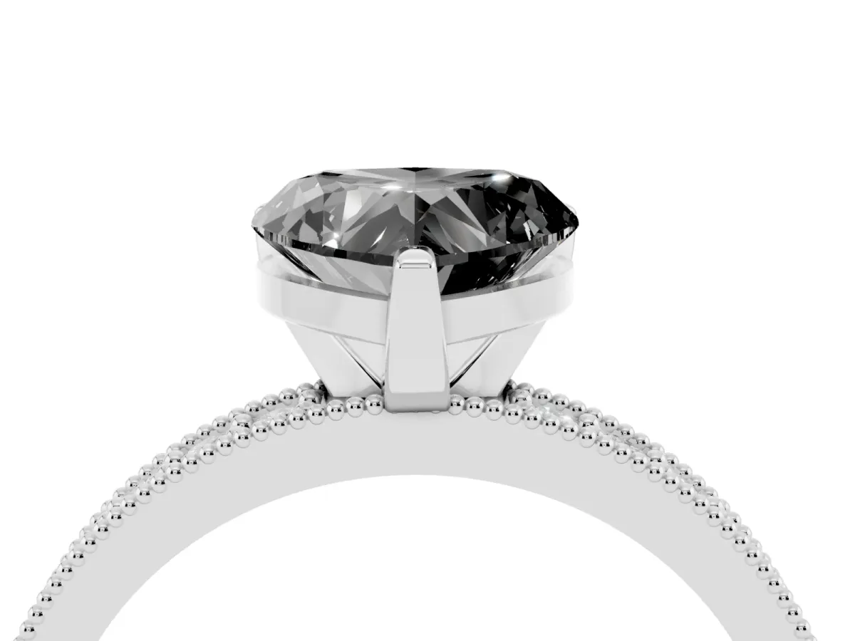 Fancy Black Heart Cut Diamond Milgrain Pavé Engagement Ring with Four-Prong Setting Silver
