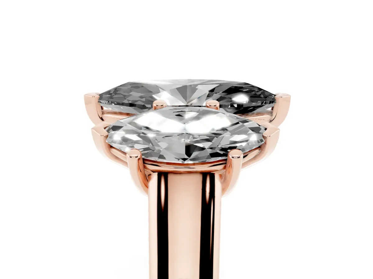 Fancy Black Marquise Cut Three-Stone Diamond Ring with Prong Setting on a Classic Band Rose gold