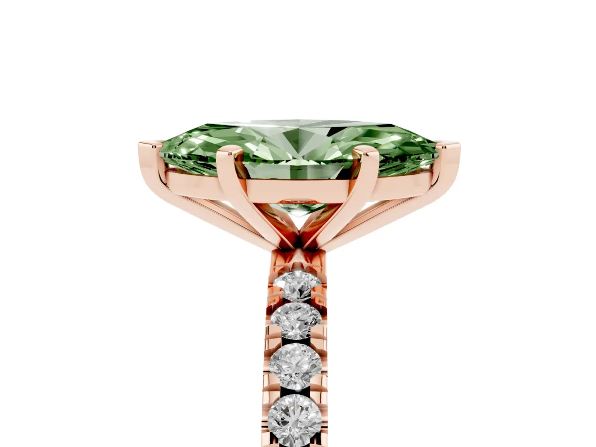 Fancy Green Marquise Cut Diamond Pavé Band Solitaire with Four-Prong Setting Rose gold