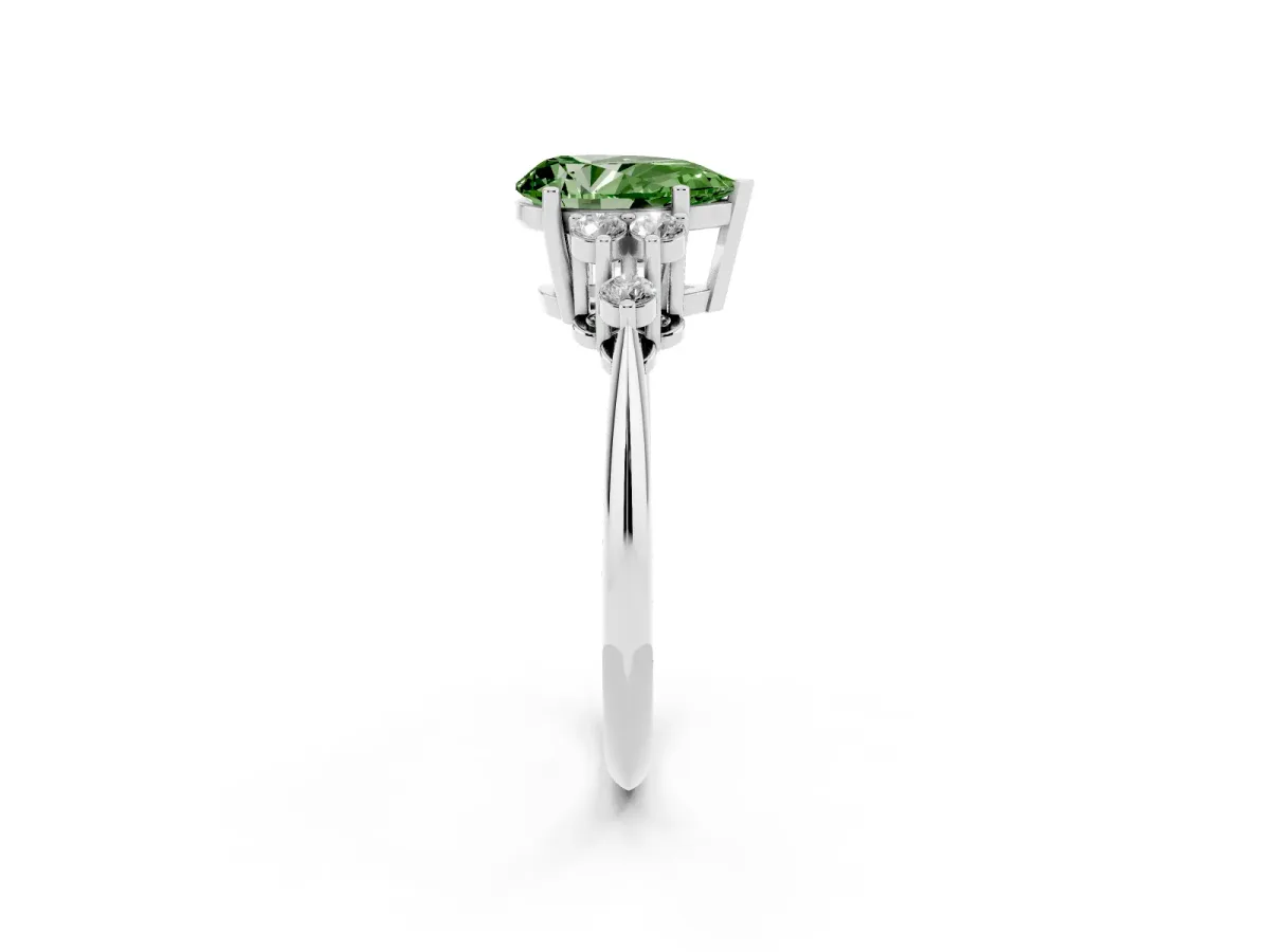 Fancy Green Pear Cut Cut Diamond Cluster Ring with Solitaire Band and Four-Prong Setting Silver