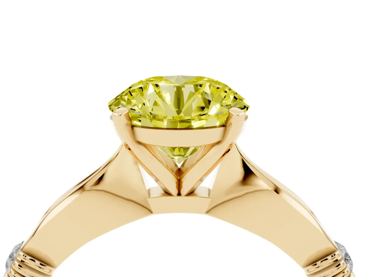 Fancy Yellow Round Cut Solitaire Diamond Twisted Band with Four-Prong Setting Yellow gold