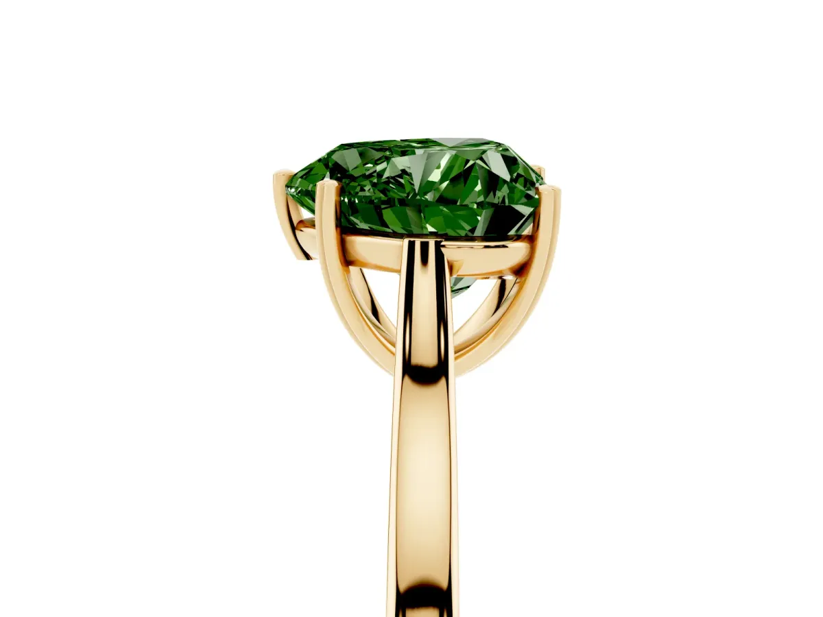 Fancy Green Heart Cut Solitaire Heart Prong Engagement Ring with Tapered Band Yellow gold