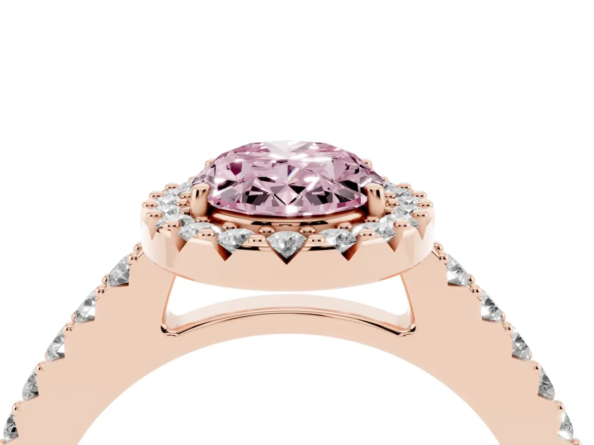 Fancy Pink Oval Cut Halo Diamond Pavé Solitaire Ring Rose gold