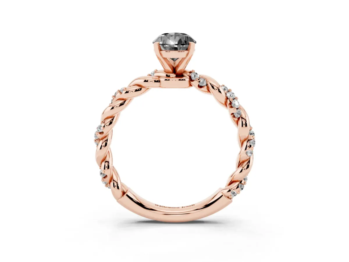 Fancy Black Pear Cut Diamond Solitaire Ring with Twisted Band and Pavé Accents Rose gold