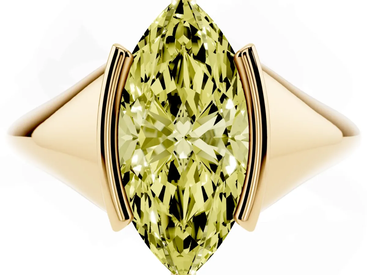 Fancy Yellow Marquise Cut Solitaire Tension Set Diamond Ring Yellow gold