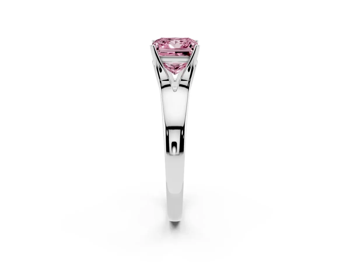 Fancy Pink Princess Cut Solitaire Diamond Ring with Cathedral Band and Four-Prong Setting White gold