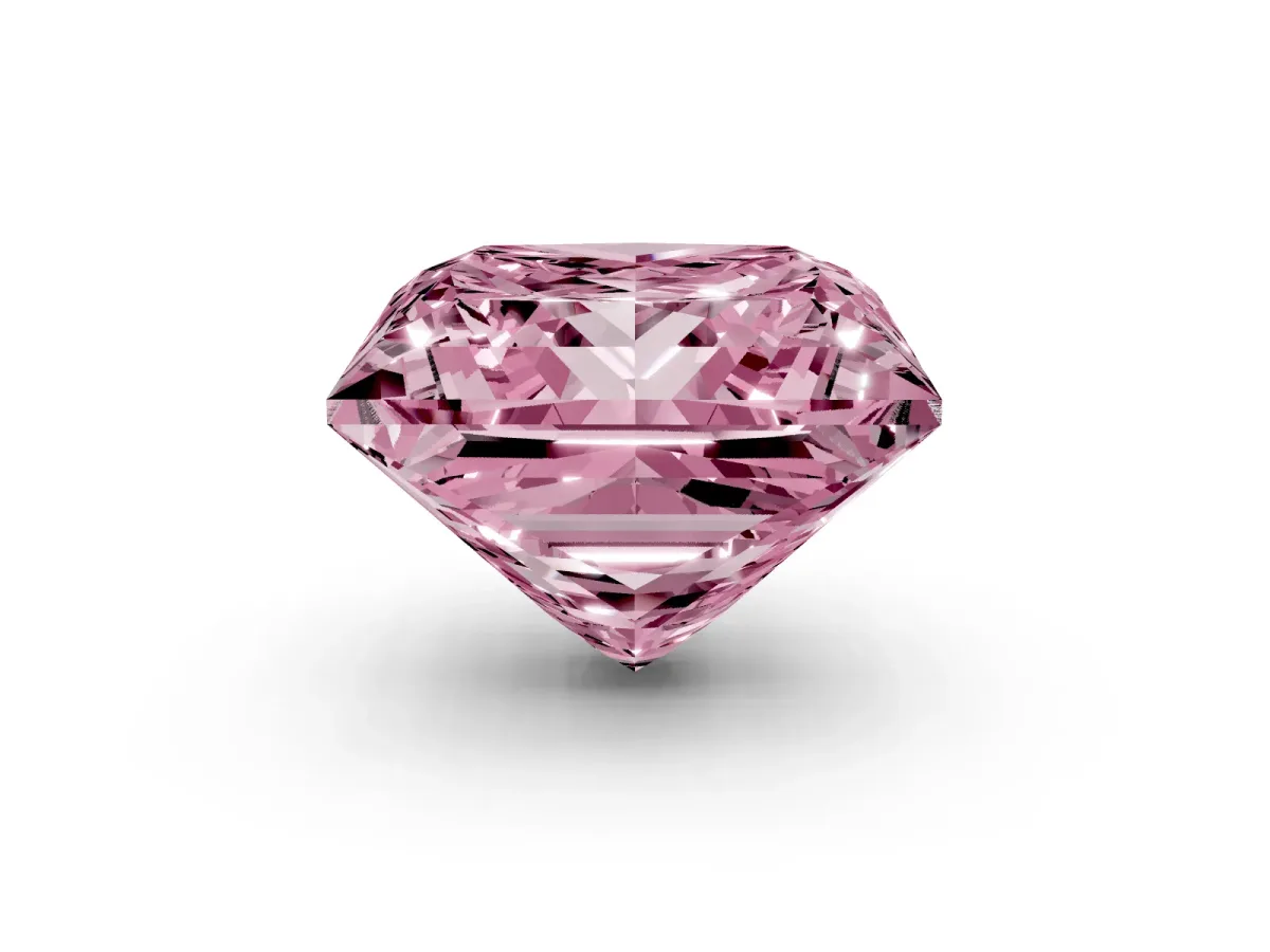 Fancy Pink Princess Cut Halo Diamond Ring with Milgrain and Bezel Accents on a Split Shank Band Platinum
