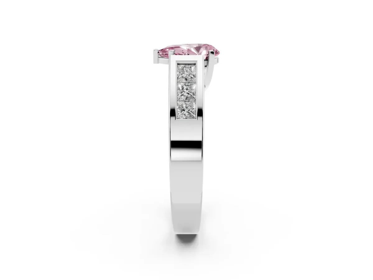 Fancy Pink Pear Cut Cut Channel Set Solitaire Ring with Four-Prong Setting Silver
