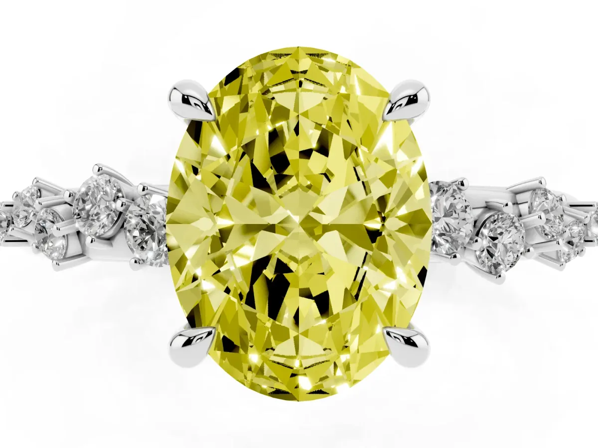 Fancy Yellow Oval Cut Cut Diamond Vine Band with Four-Prong Setting Platinum