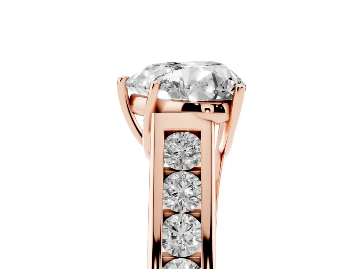 Heart Cut Brilliant Channel-Set Solitaire Ring with Four-Prong Setting Rose gold