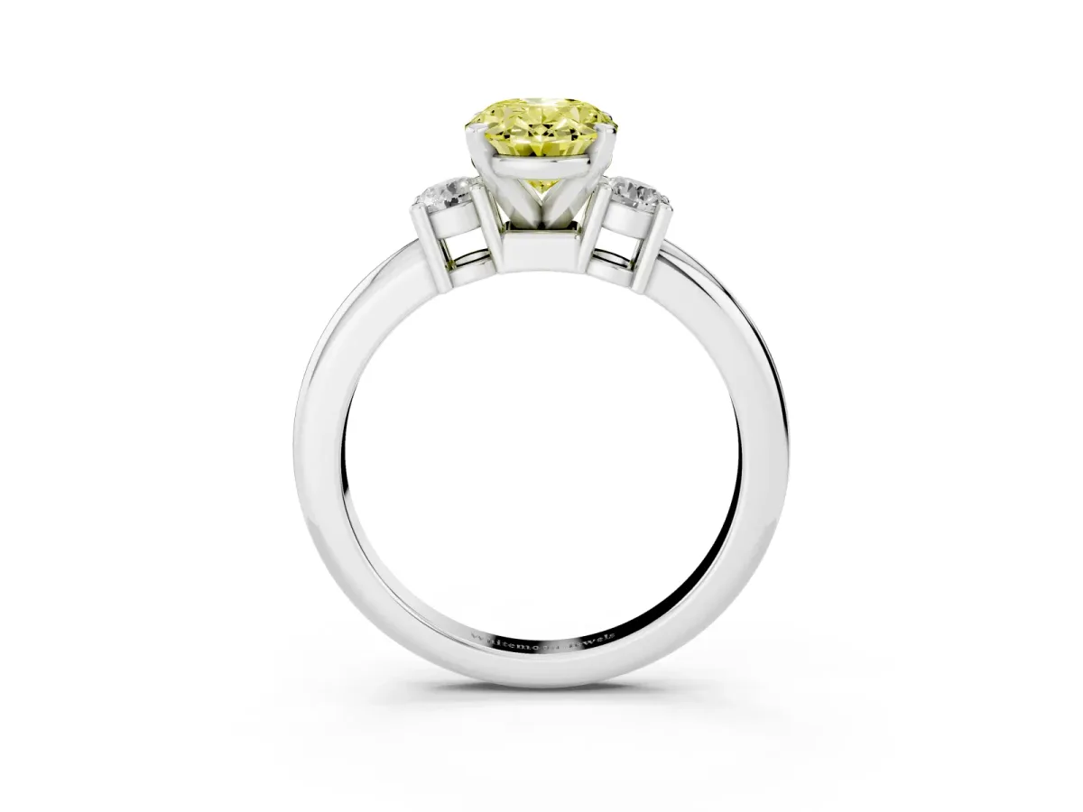 Fancy Yellow Three-Stone Oval Cut Cut Diamond Solitaire with Prong Setting and Classic Band Silver