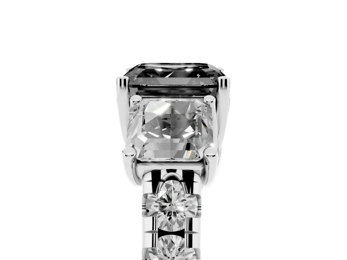 Fancy Black Three-Stone Asscher Cut Diamond Pavé Band with Prong Setting Platinum