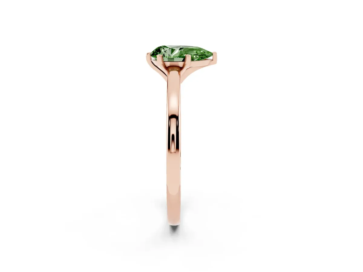 Fancy Green Pear Cut Solitaire Diamond Engagement Ring with Four-Prong Setting on a Classic Band Rose gold