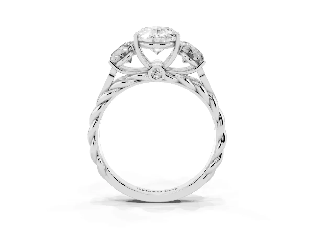 Three-Stone Oval Cut Diamond Braided Band Ring with Four-Prong Setting Platinum