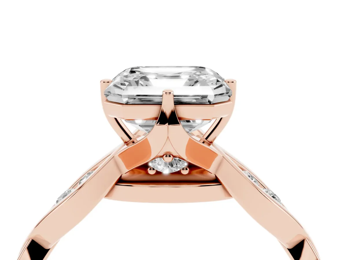 Asscher Cut Solitaire Twist Band with Leaf Prong Setting Rose gold