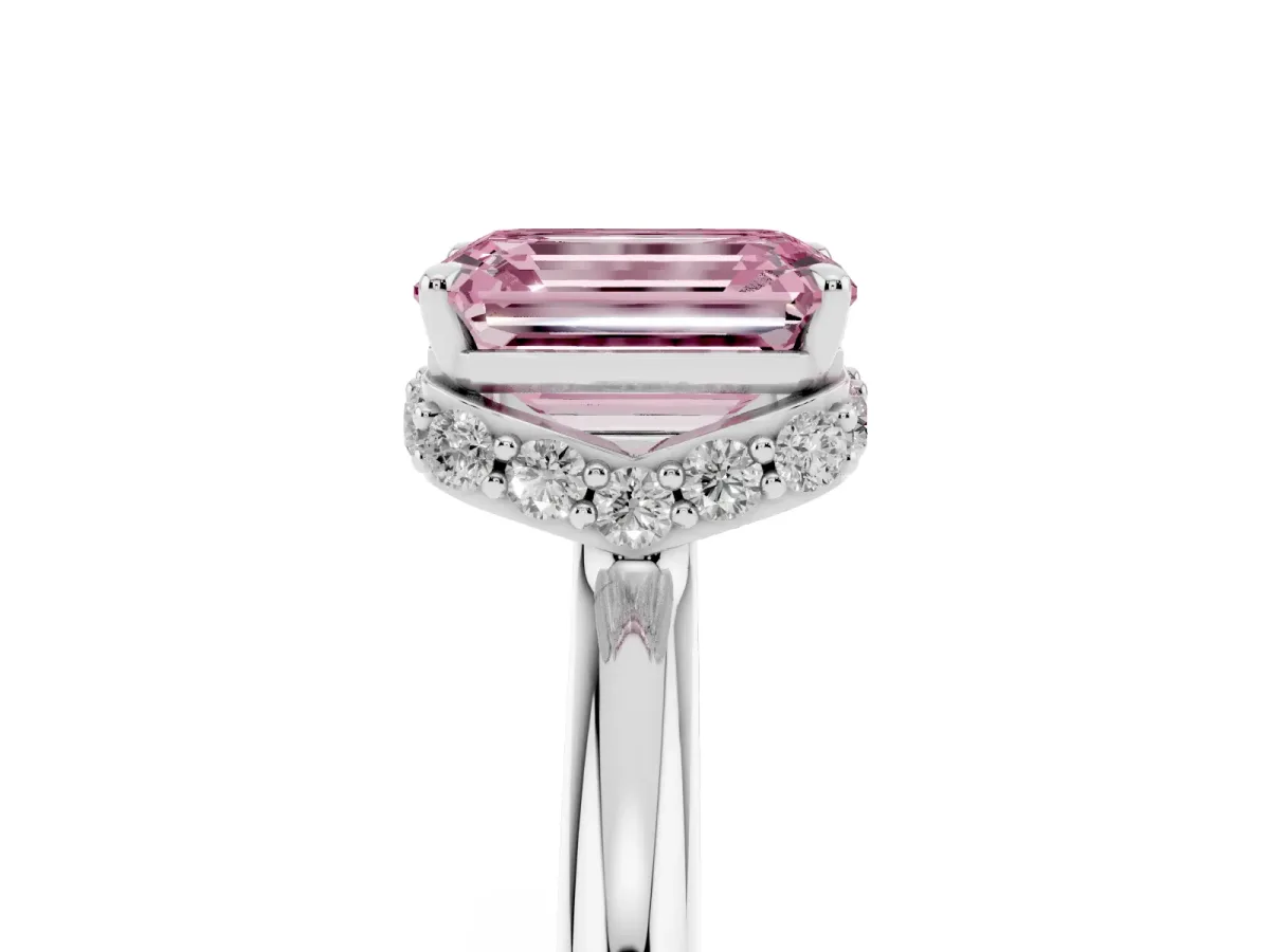 Fancy Pink Emerald Cut Brilliant Solitaire Engagement Ring with Six-Prong Setting and Classic Band White gold