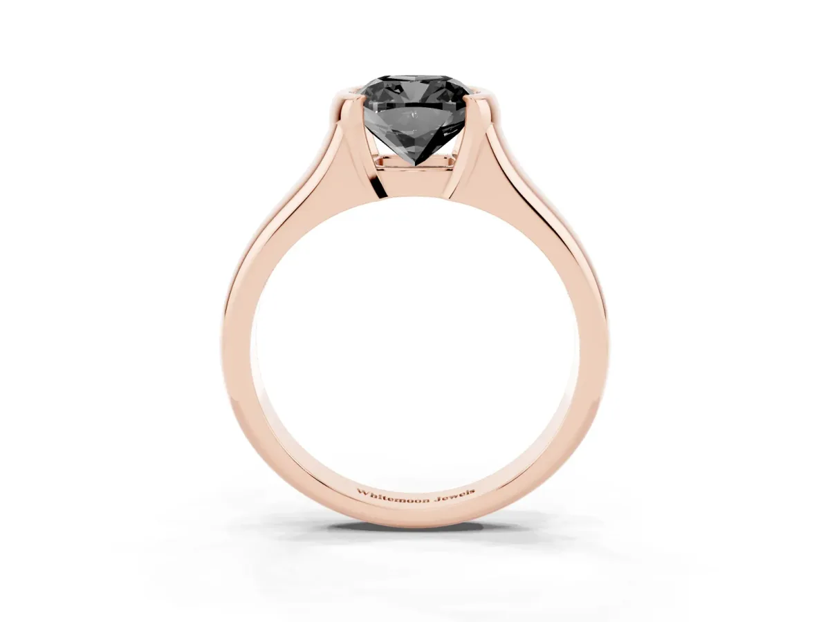Fancy Black Cushion Cut Solitaire Tension Set Diamond Ring with Split Shank Band Rose gold