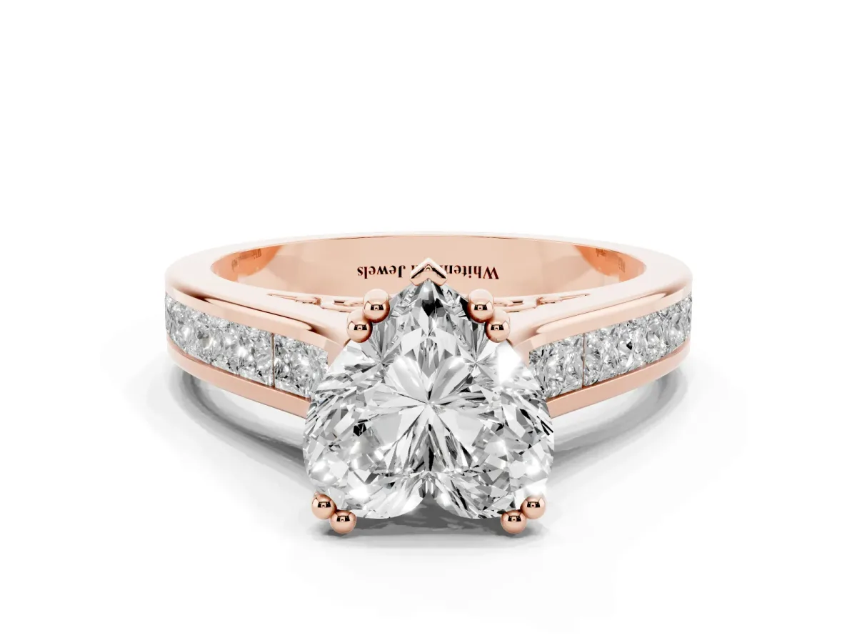 Heart Cut Cut Channel Set Solitaire Engagement Ring with Prong Setting Rose gold