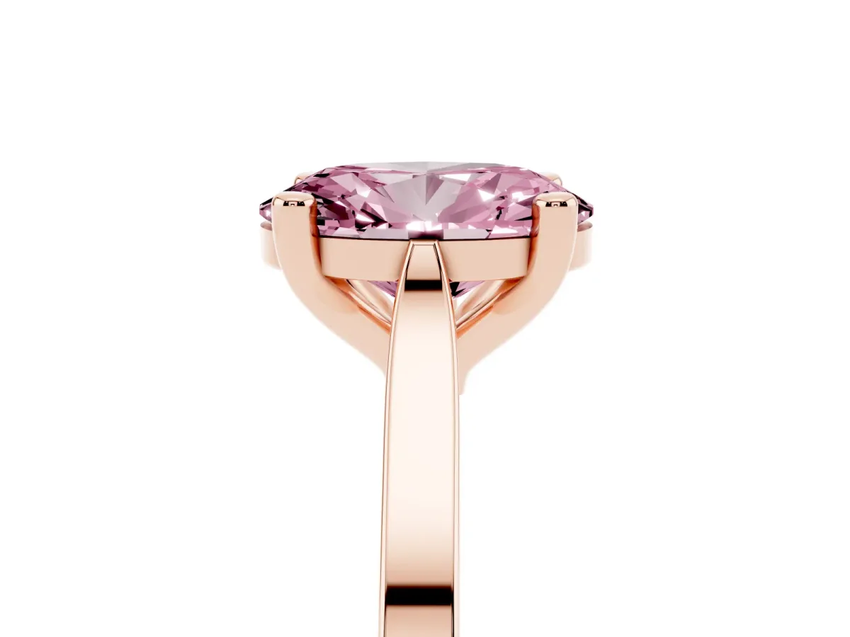Fancy Pink Oval Cut Solitaire Diamond Ring with Four-Prong Setting and Tapered Band Rose gold