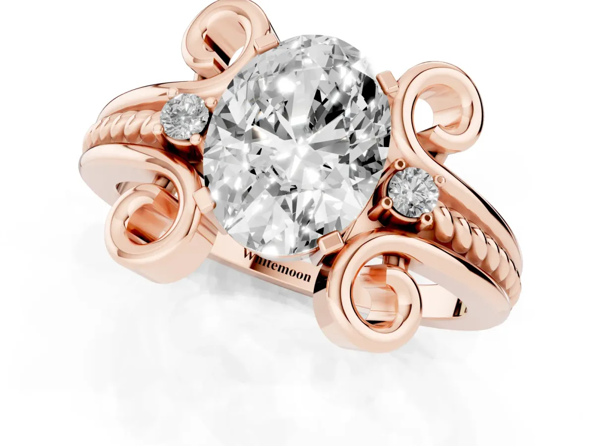 Oval Cut Solitaire Twisted Band Scroll Prong Ring Rose gold