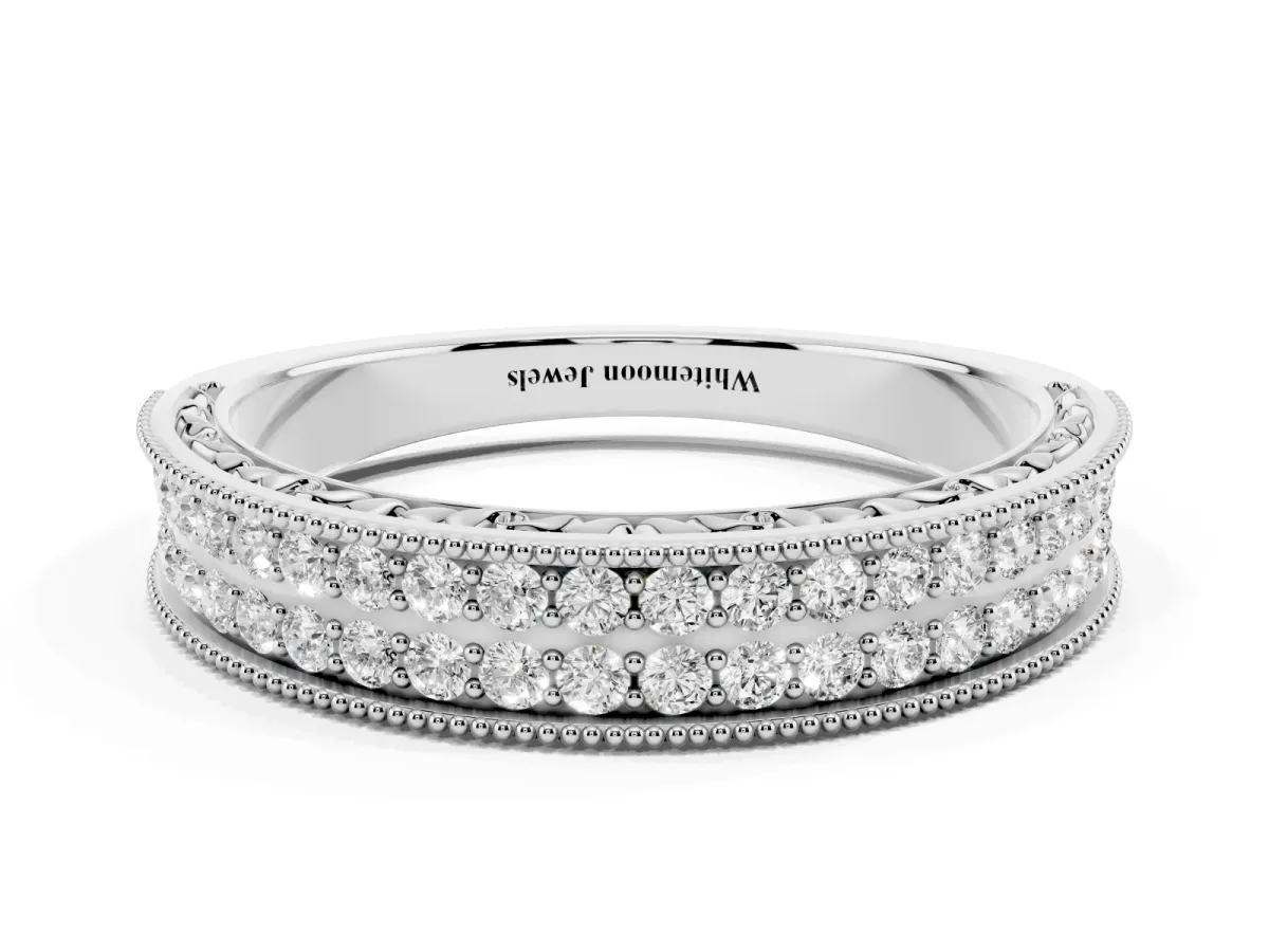 Pavé Round Diamond Eternity Band with Milgrain Edge Silver