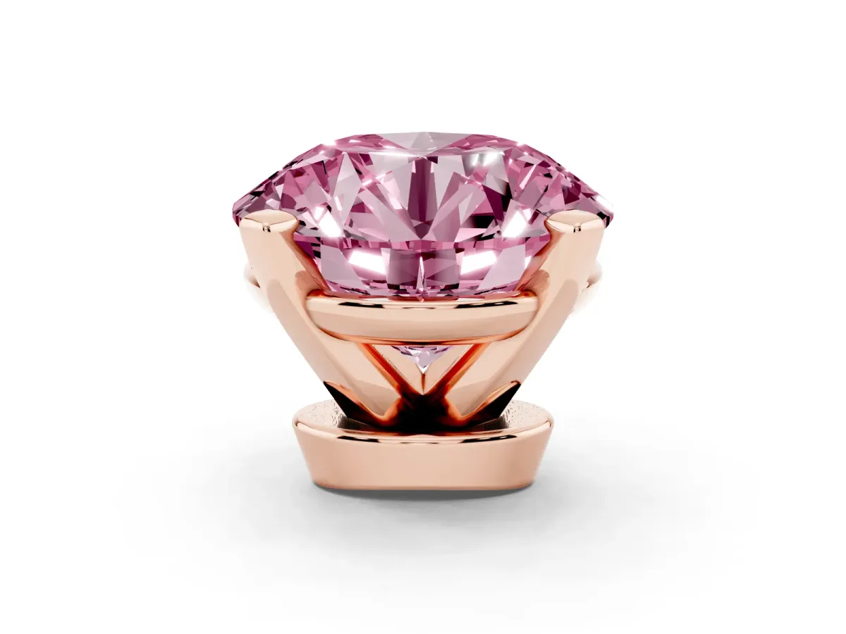 Fancy Pink Round Cut Diamond Solitaire Ring with Prong Setting and Classic Band Rose gold