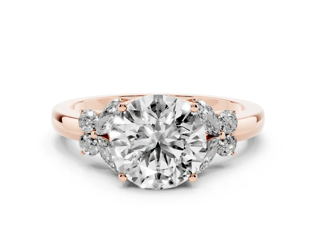 Round Cut Cut Solitaire Floral Diamond Ring with Four-Prong Setting Rose gold