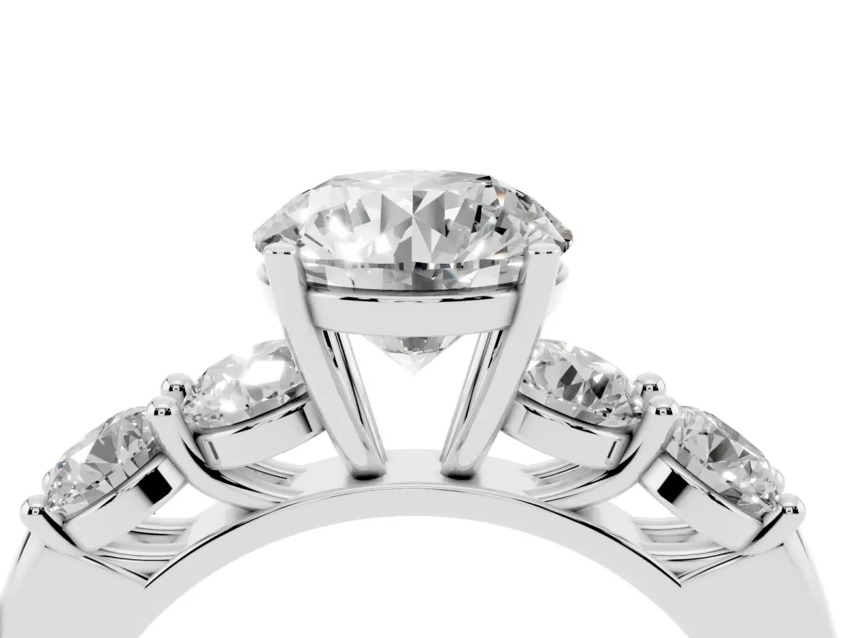 Round Cut Cut Five-Stone Prong Set Diamond Ring with Classic Band Silver