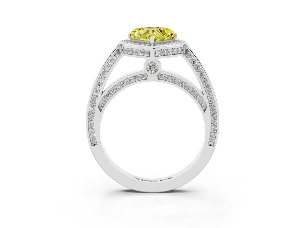 Fancy Yellow Heart Cut Cut Halo Pave Split Shank Prong Setting Ring Platinum