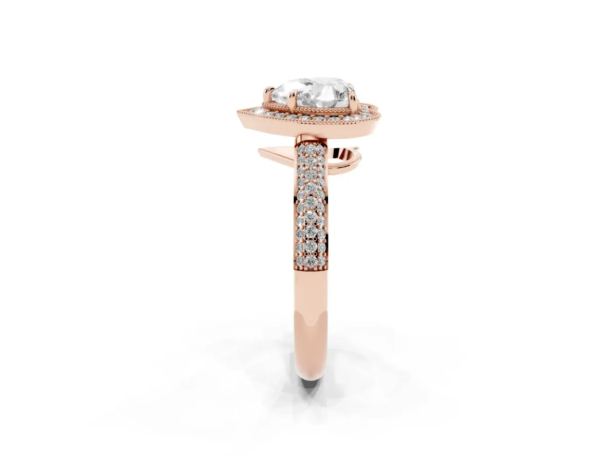 Heart Cut Cut Halo Diamond Pave Band with Four-Prong Setting Rose gold