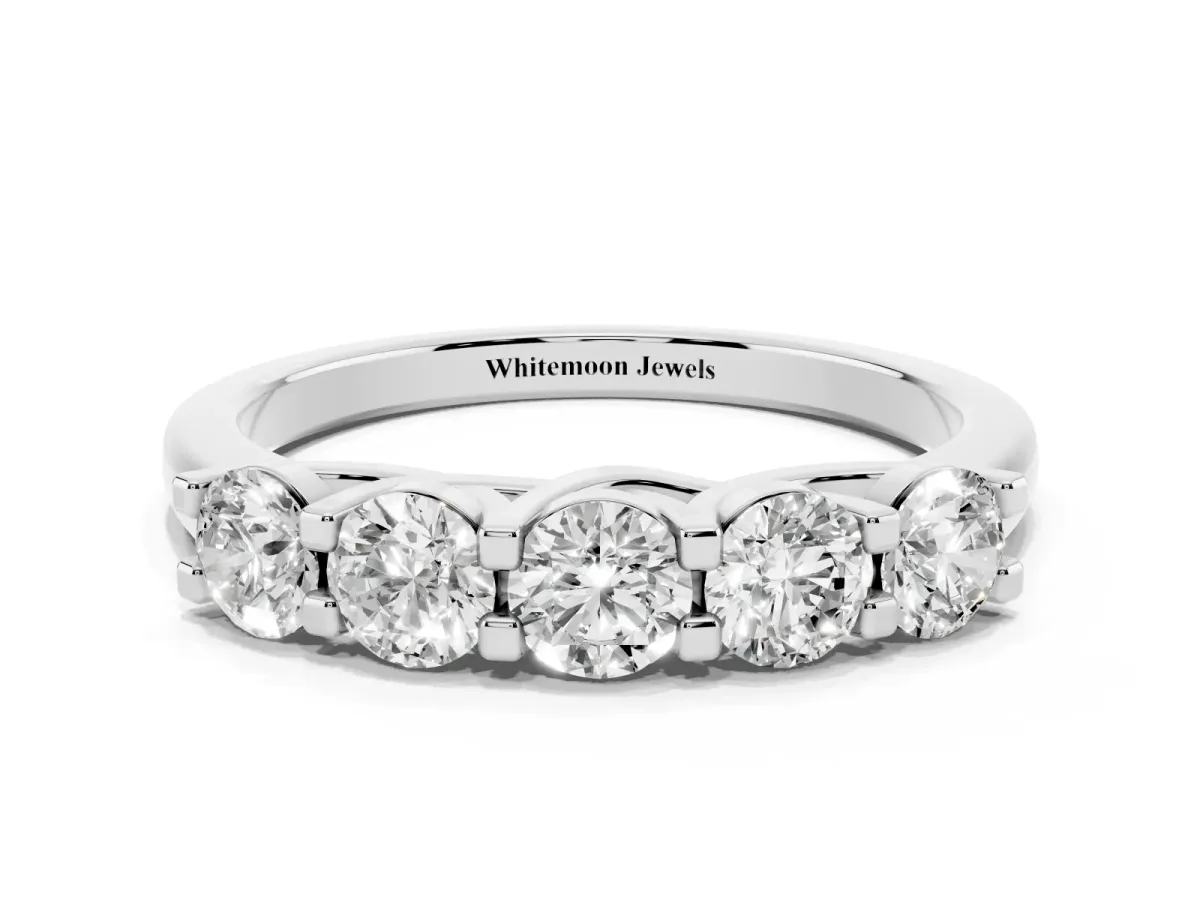 Round Cut Diamond Half Eternity Band with Prong Setting Silver
