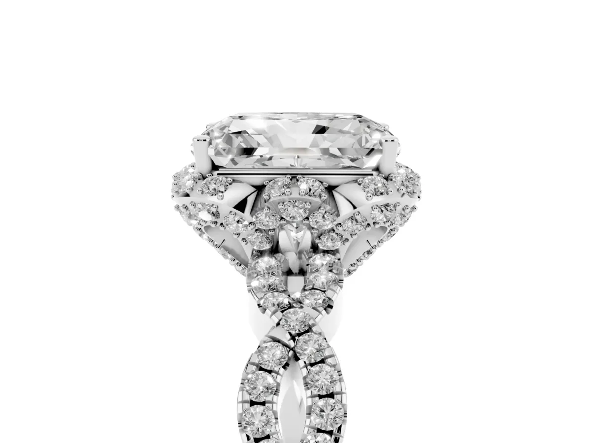 Radiant Cut Halo Twist Band Solitaire Ring with Six-Prong Setting Silver