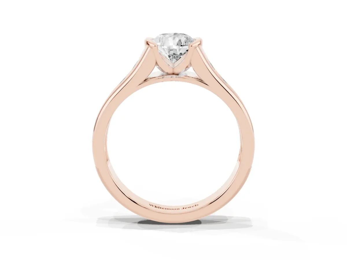 Pear Cut Solitaire Bezel-Set Diamond Ring with Channel-Set Band Rose gold