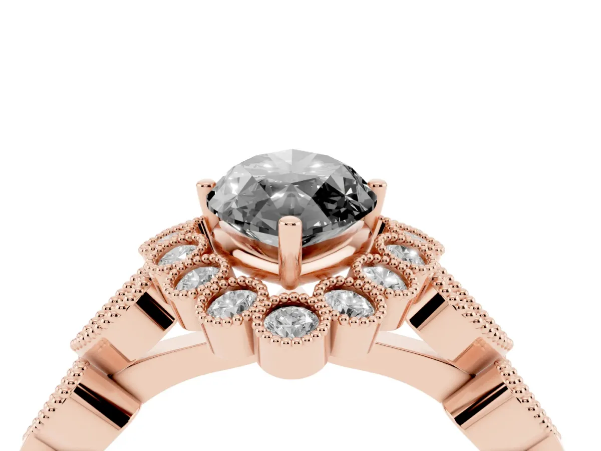 Fancy Black Marquise Cut Brilliant Milgrain Pave Heart Band Solitaire Ring Rose gold