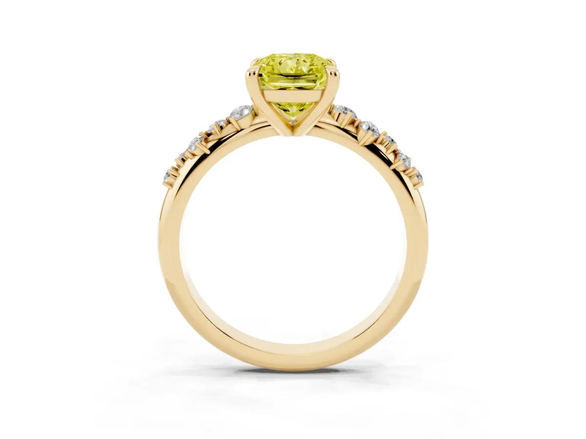 Fancy Yellow Radiant Cut Cut Diamond Vine Band with Four-Prong Setting Yellow gold