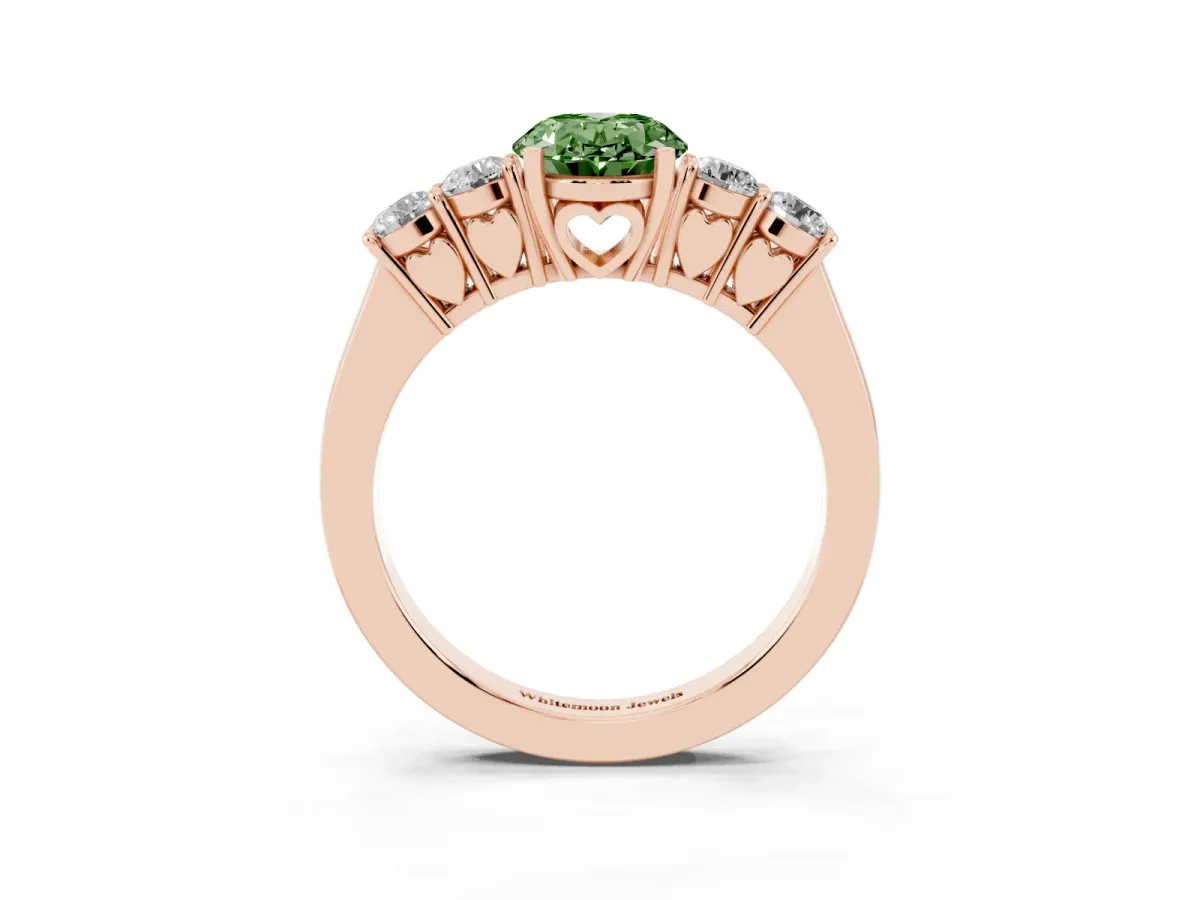 Fancy Green Oval Cut Cut Diamond Five-Stone Prong Set White Gold Ring Rose gold