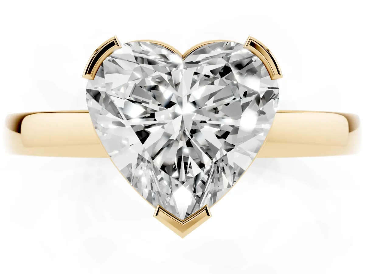 Heart Cut Cut Solitaire Ring with Four-Prong Setting and Classic Band Yellow gold