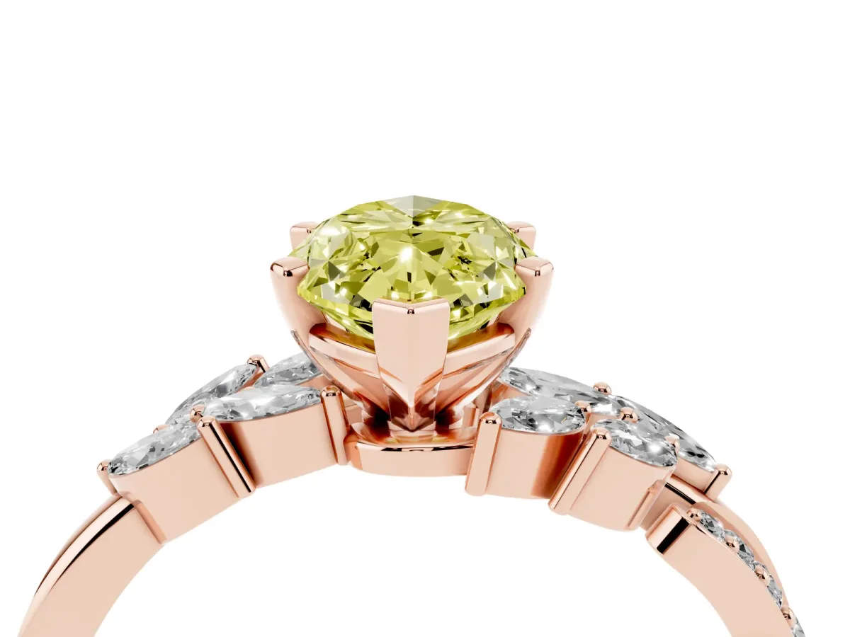 Fancy Yellow Marquise Cut Solitaire Marquise Twist Band with Six-Prong Setting Rose gold